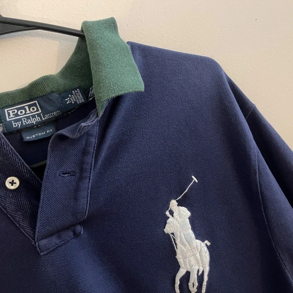 Ralph Lauren Men's Polo Shirt in Navy and Green Preppy Classic Casual School